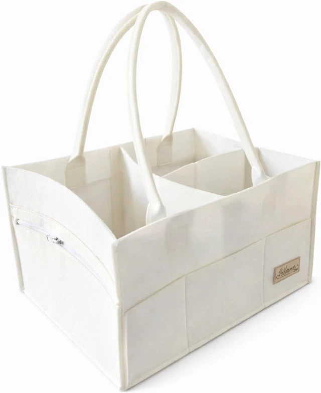 Alt view image 2 of 7 - Diaper Caddy Organizer with Handles and Removable Dividers for Baby Essentials, Portable Felt Nursery Storage Basket