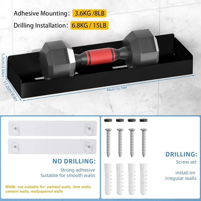 Alt view image 6 of 7 - No Drill Large Capacity Organizer Rack, Rustproof Stainless Steel Bathroom Shelf with Hooks, Adhesive Shower Caddy