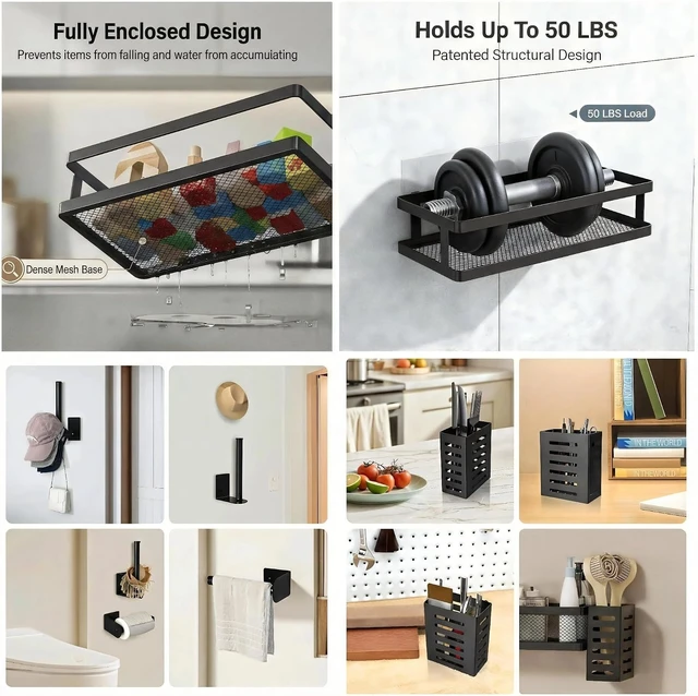 Alt view image 4 of 7 - Utensil Holder and Soap Dish, Paper Towel Holder, 5-in-1 Wall Mounted Shower Caddy & Kitchen Organizer Set with Rustproof Mesh Baskets