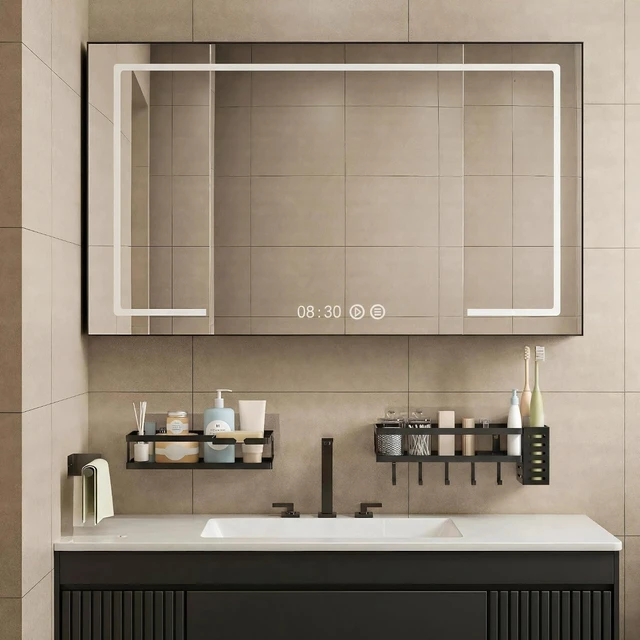 Alt view image 5 of 7 - Utensil Holder and Soap Dish, Paper Towel Holder, 5-in-1 Wall Mounted Shower Caddy & Kitchen Organizer Set with Rustproof Mesh Baskets