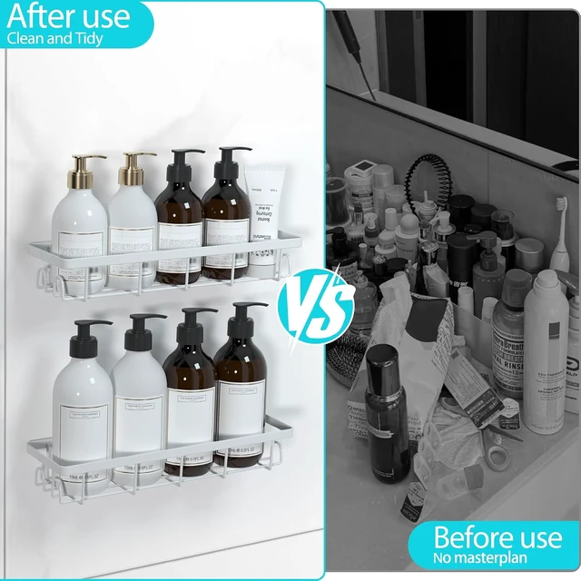 Alt view image 6 of 7 - Apartment & Home Organization, No-Drill Bathroom Storage Shelves for RV, Self-Adhesive Shower Caddy with Hooks