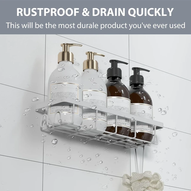 Alt view image 5 of 7 - Apartment & Home Organization, No-Drill Bathroom Storage Shelves for RV, Self-Adhesive Shower Caddy with Hooks