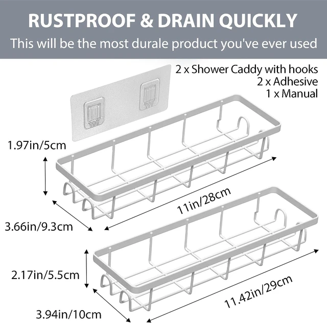 Alt view image 3 of 7 - Apartment & Home Organization, No-Drill Bathroom Storage Shelves for RV, Self-Adhesive Shower Caddy with Hooks