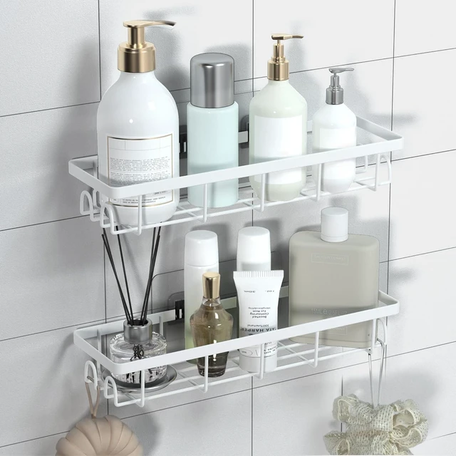 Alt view image 7 of 7 - Apartment & Home Organization, No-Drill Bathroom Storage Shelves for RV, Self-Adhesive Shower Caddy with Hooks