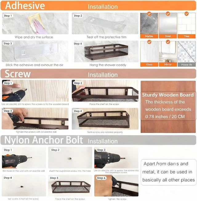 Alt view image 6 of 6 - Open Mesh Kitchen Spice Organizer with High Weight Capacity, Rust-Resistant Wall-Mounted Bathroom Storage Rack, Double Pack Long Narrow Adhesive Shower Shelf