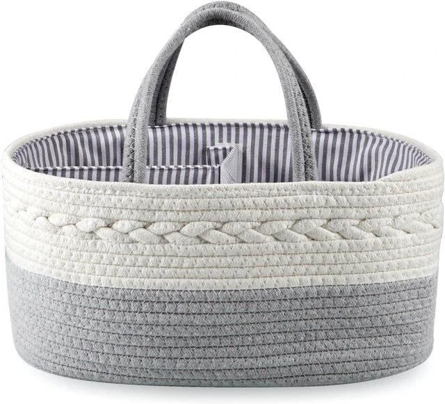 Main image of Ideal Shower Gift, Travel Baby Diaper Basket for Newborns & Infants, Portable Cotton Rope Diaper Caddy Organizer