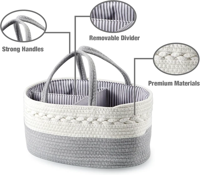 Alt view image 2 of 7 - Ideal Shower Gift, Travel Baby Diaper Basket for Newborns & Infants, Portable Cotton Rope Diaper Caddy Organizer