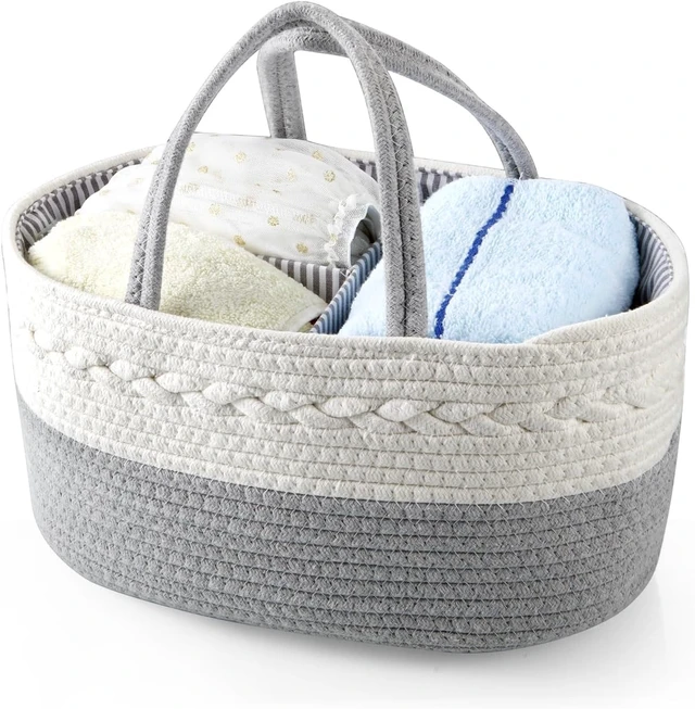 Alt view image 3 of 7 - Ideal Shower Gift, Travel Baby Diaper Basket for Newborns & Infants, Portable Cotton Rope Diaper Caddy Organizer