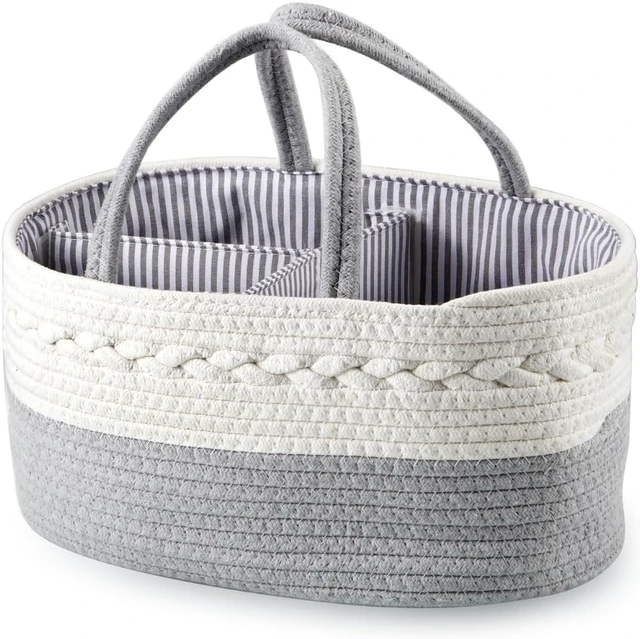 Alt view image 7 of 7 - Ideal Shower Gift, Travel Baby Diaper Basket for Newborns & Infants, Portable Cotton Rope Diaper Caddy Organizer