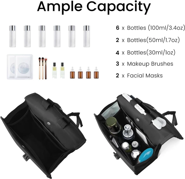 Alt view image 3 of 6 - and Essentials, Makeup Brushes, Skincare, Conditioner, Spacious Hanging Cosmetic Organizer - Waterproof Travel Toiletry Case with Multi-Pockets for Shampoo