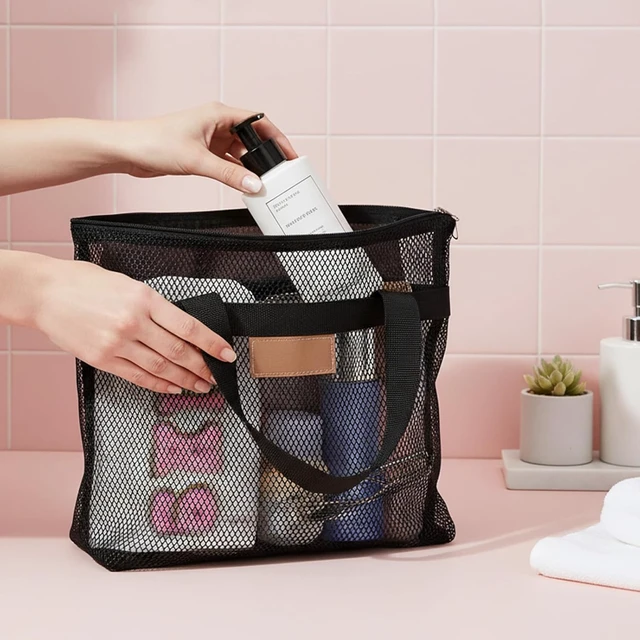 Alt view image 2 of 7 - Travel & Camping, Beach, Versatile Shower Caddy for Gym, Quick Dry Mesh Toiletry Bag with Zipper and Dual Pockets