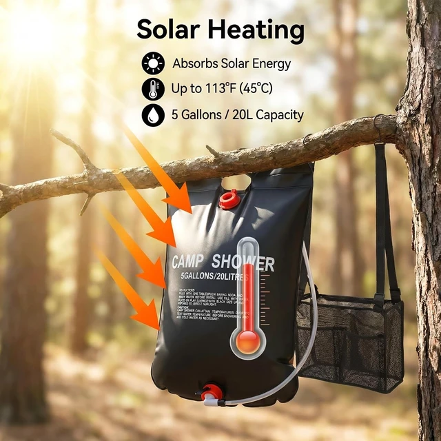 Alt view image 2 of 7 - Beach & Swimming with Adjustable Switch and Removable Nozzle, Hiking, Portable Solar Shower Bag for Outdoor Camping