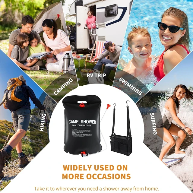 Alt view image 7 of 7 - Beach & Swimming with Adjustable Switch and Removable Nozzle, Hiking, Portable Solar Shower Bag for Outdoor Camping