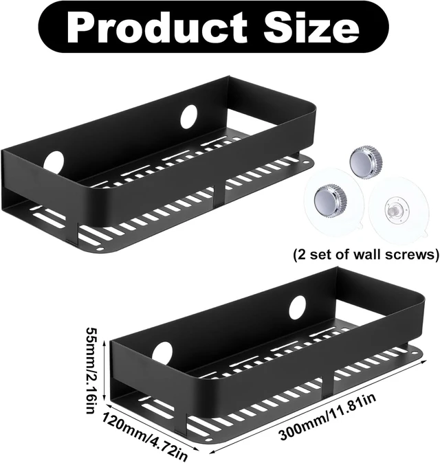 Alt view image 2 of 7 - Tool-Free Installation, Heavy-Duty Wall-Mounted Storage Rack, Two-Tier Adhesive Bathroom Organizer, Aluminum Shower Caddy Set