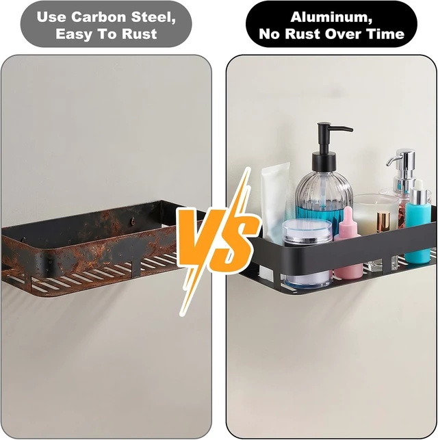 Alt view image 5 of 7 - Tool-Free Installation, Heavy-Duty Wall-Mounted Storage Rack, Two-Tier Adhesive Bathroom Organizer, Aluminum Shower Caddy Set