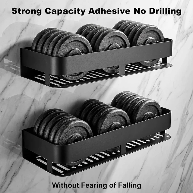 Alt view image 6 of 7 - Tool-Free Installation, Heavy-Duty Wall-Mounted Storage Rack, Two-Tier Adhesive Bathroom Organizer, Aluminum Shower Caddy Set