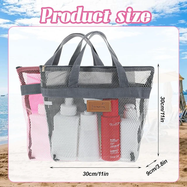 Alt view image 3 of 7 - 2pcs Mesh Shower Caddy Portable Hanging Toiletry Bag Quick Dry Zippered Bath Organizer for Travel Gym Swimming Camping Dorm Beach