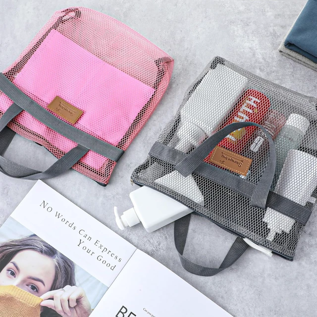 Alt view image 2 of 7 - 2pcs Mesh Shower Caddy Portable Hanging Toiletry Bag Quick Dry Zippered Bath Organizer for Travel Gym Swimming Camping Dorm Beach