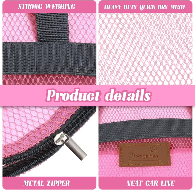 Alt view image 4 of 7 - 2pcs Mesh Shower Caddy Portable Hanging Toiletry Bag Quick Dry Zippered Bath Organizer for Travel Gym Swimming Camping Dorm Beach