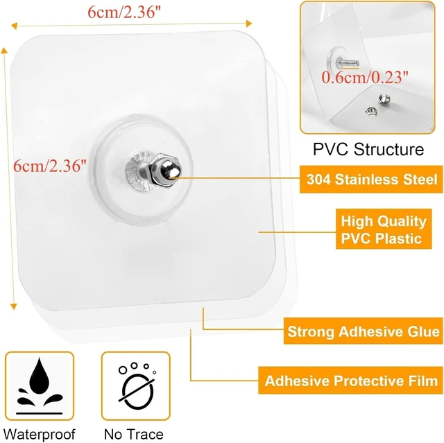 Alt view image 2 of 7 - Strong Wall Mount Stickers for Bathroom Kitchen Organization, Clear Self-Adhesive Shower Caddy Hooks