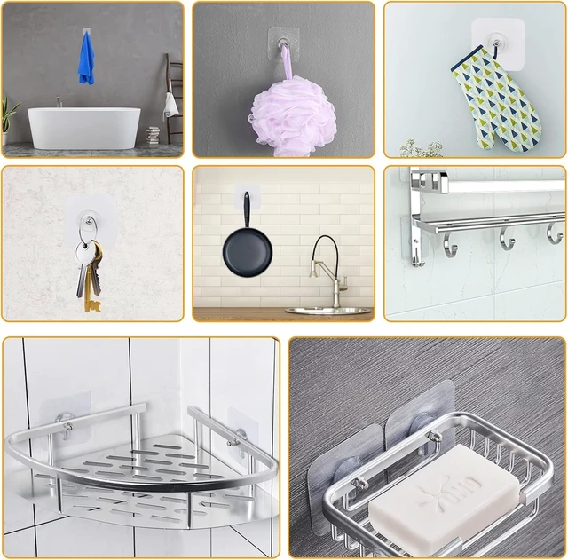 Alt view image 3 of 7 - Strong Wall Mount Stickers for Bathroom Kitchen Organization, Clear Self-Adhesive Shower Caddy Hooks