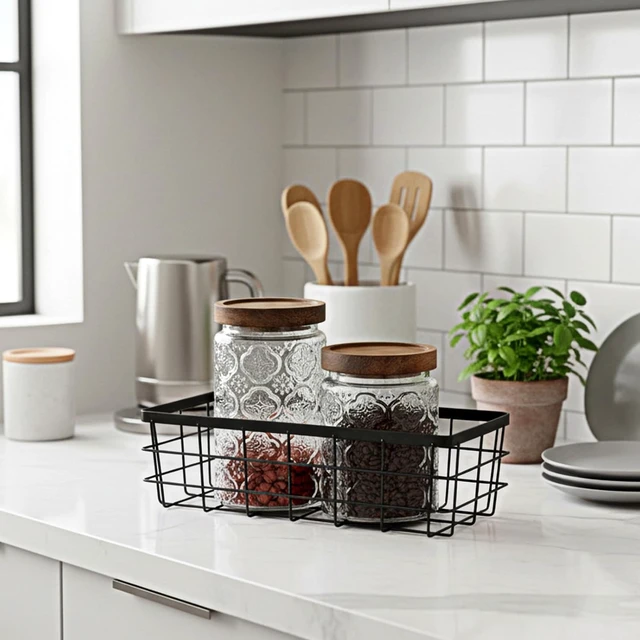 Alt view image 4 of 7 - Bathroom Shower Caddy, Kitchen Spice Rack & Cabinet Organizer, Wall Mount Storage Shelves, Rectangular Metal Wire Hanging Baskets
