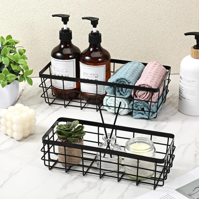 Alt view image 6 of 7 - Bathroom Shower Caddy, Kitchen Spice Rack & Cabinet Organizer, Wall Mount Storage Shelves, Rectangular Metal Wire Hanging Baskets