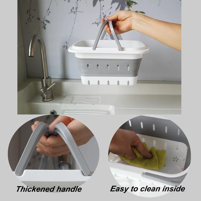 Alt view image 3 of 6 - Camping & RV, Dorm, Perforated Portable Bathroom Organizer for Travel, Collapsible Plastic Shower Caddy with Handle