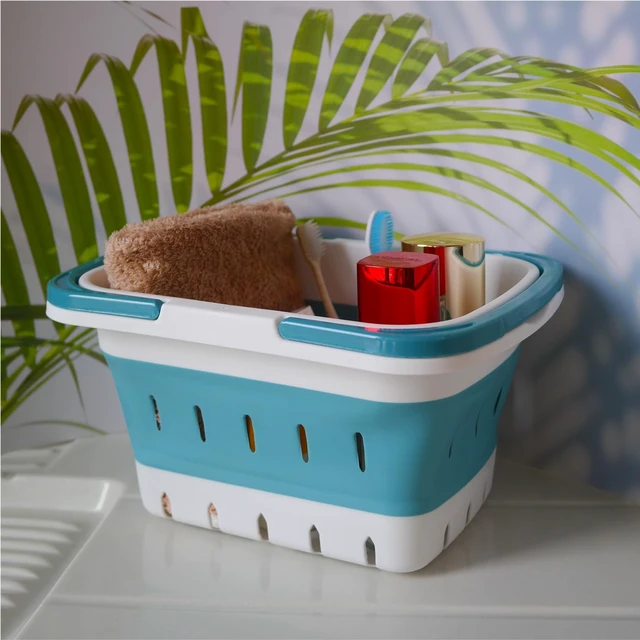 Alt view image 6 of 6 - Camping & RV, Dorm, Perforated Portable Bathroom Organizer for Travel, Collapsible Plastic Shower Caddy with Handle