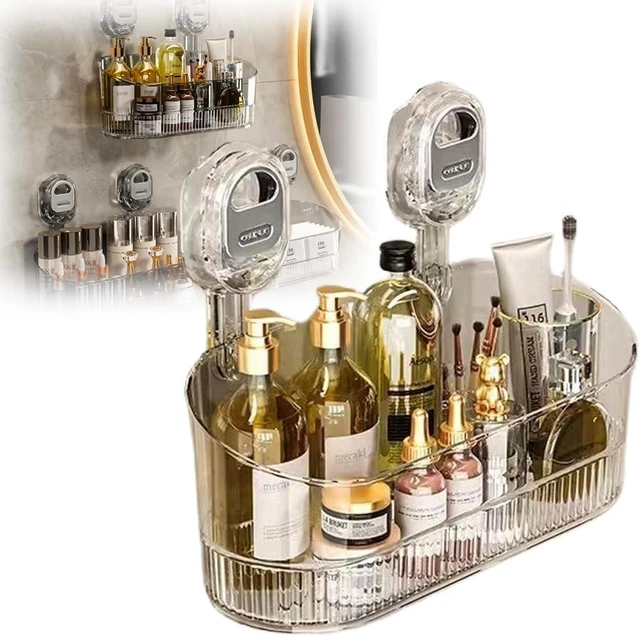 Main image of Glacier Pattern Suction Cup Shower Caddy Hanging Shower Shelf Organizer, Removable Shower Basket, Large Capacity & Strong Load-Bearing, No-Drill Bathroom Suction Storage Box