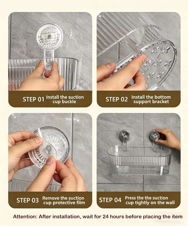 Alt view image 3 of 7 - Glacier Pattern Suction Cup Shower Caddy Hanging Shower Shelf Organizer, Removable Shower Basket, Large Capacity & Strong Load-Bearing, No-Drill Bathroom Suction Storage Box