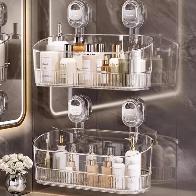 Alt view image 5 of 7 - Glacier Pattern Suction Cup Shower Caddy Hanging Shower Shelf Organizer, Removable Shower Basket, Large Capacity & Strong Load-Bearing, No-Drill Bathroom Suction Storage Box