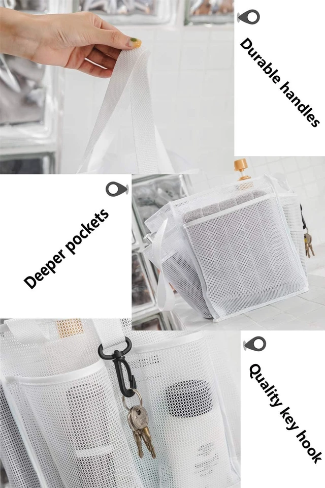 Alt view image 3 of 6 - Large Hanging Bath Toiletry Organizer Tote with Separated Inner Compartment and Deep Outer Pockets, Mesh Shower Caddy Basket