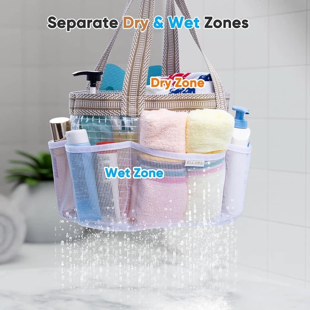Alt view image 3 of 7 - Quick Dry Organizer, Gym & Swimming, Camping, Beach, Reinforced Bottom Toiletry Bag for Dorm, Portable Mesh Shower Caddy with Waterproof Phone Pouch