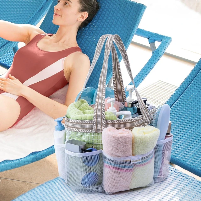 Alt view image 7 of 7 - Quick Dry Organizer, Gym & Swimming, Camping, Beach, Reinforced Bottom Toiletry Bag for Dorm, Portable Mesh Shower Caddy with Waterproof Phone Pouch