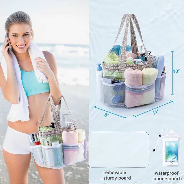 Alt view image 6 of 7 - Quick Dry Organizer, Gym & Swimming, Camping, Beach, Reinforced Bottom Toiletry Bag for Dorm, Portable Mesh Shower Caddy with Waterproof Phone Pouch