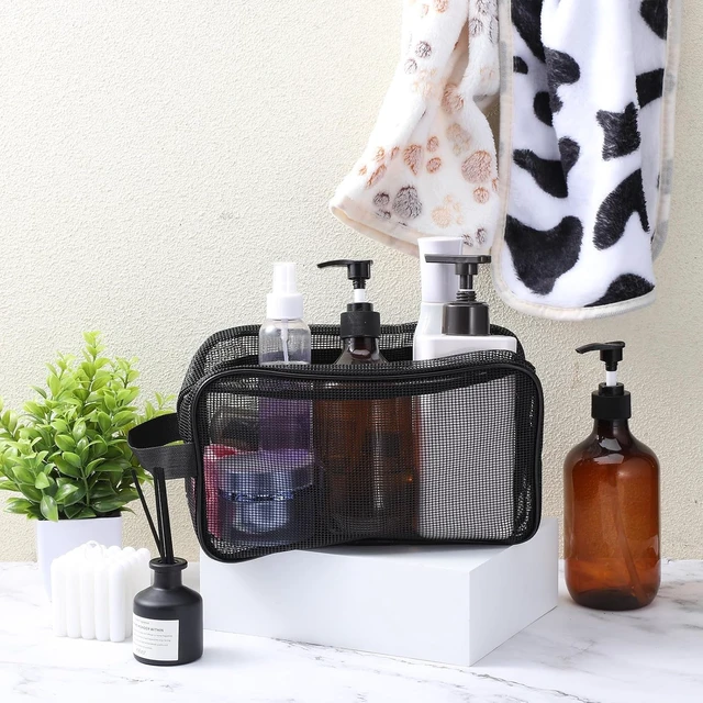 Alt view image 6 of 7 - Camping & Beach, Travel, Quick-Dry Portable Toiletry Organizer for Gym, Black Mesh Shower Caddy Bag for Men