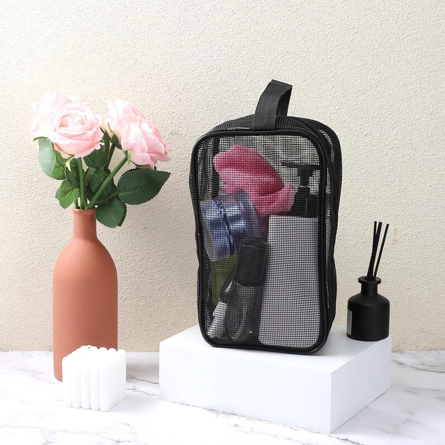 Alt view image 7 of 7 - Camping & Beach, Travel, Quick-Dry Portable Toiletry Organizer for Gym, Black Mesh Shower Caddy Bag for Men