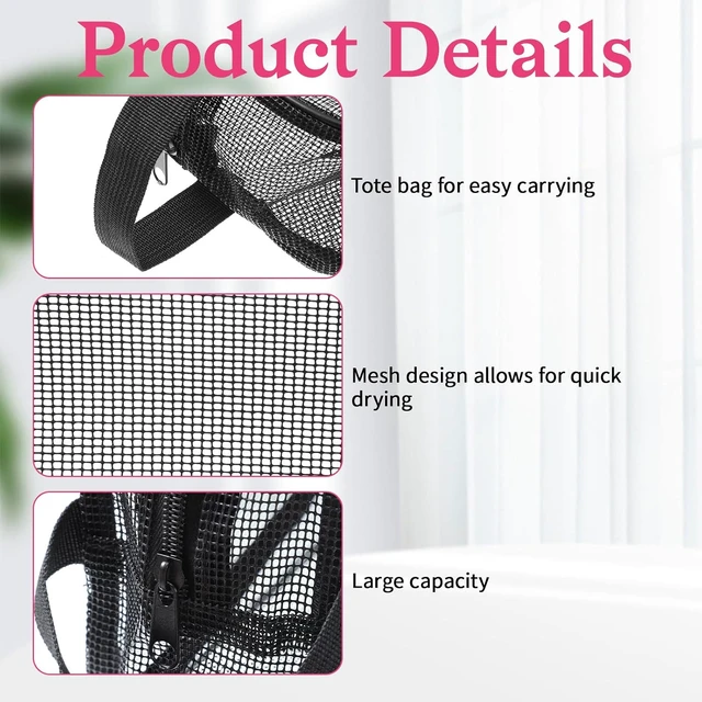 Alt view image 3 of 7 - Camping & Beach, Travel, Quick-Dry Portable Toiletry Organizer for Gym, Black Mesh Shower Caddy Bag for Men