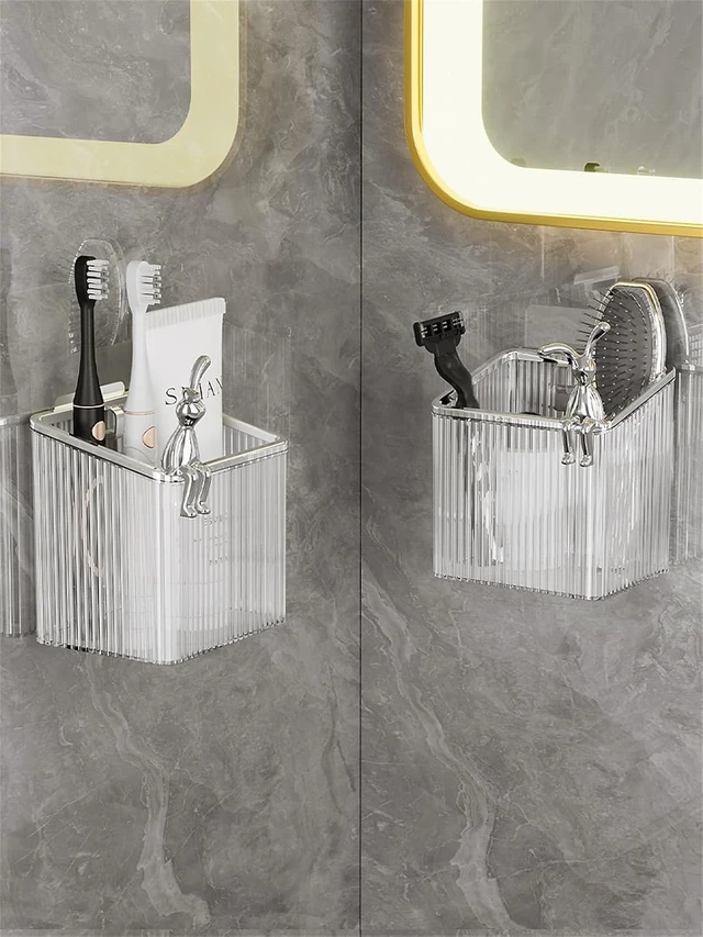 Alt view image 4 of 5 - No-Drill Adhesive Wall Storage Bins Floating Shelf Organizer for Makeup Kitchen Office Home