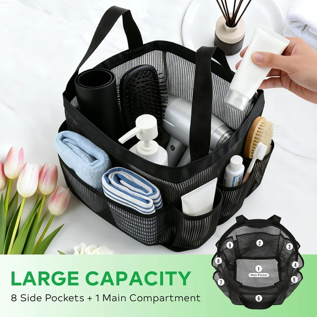 Alt view image 4 of 7 - Gym & Travel, Camp, Beach, Hanging Organizer for Bathroom, Portable Mesh Shower Tote Bag with Quick-Dry Fabric