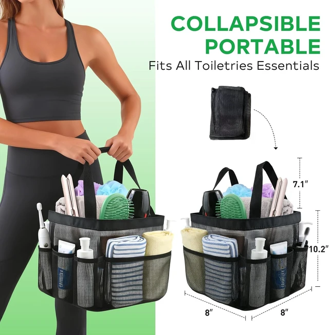 Alt view image 2 of 7 - Gym & Travel, Camp, Beach, Hanging Organizer for Bathroom, Portable Mesh Shower Tote Bag with Quick-Dry Fabric