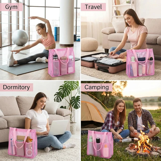 Alt view image 6 of 7 - Dorm - Women's College Essentials, Camp, Multifunctional Bathroom Organizer for Travel, Portable Mesh Gym Shower Caddy with Zipper & Pockets