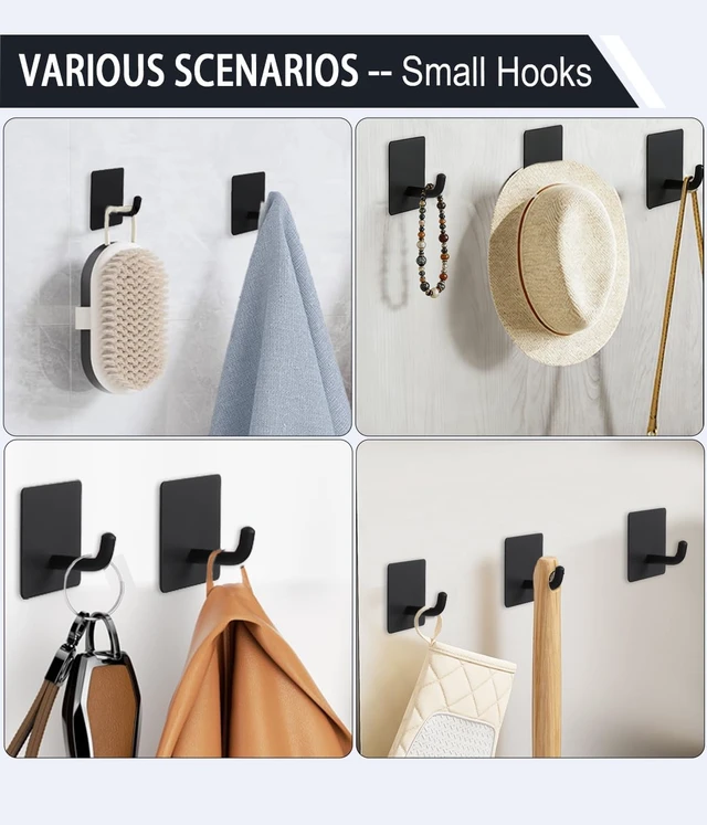 Alt view image 5 of 6 - Damage-Free Bathroom Storage, Robes & Stockings, Removable Metal Wall Mount for Towels, Adhesive Shower Razor Organizer with 3 Hooks