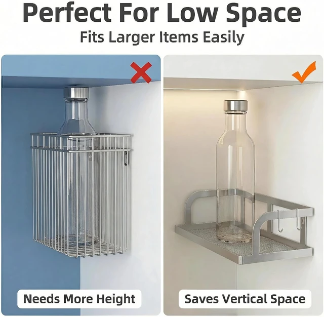 Alt view image 4 of 7 - Cabinet Door Mount Holds 50LBS, Wall-Mounted Spice Rack & Bathroom Storage Shelf with Mesh Bottom, Double Pack Long Narrow Openwork Shower Organizer