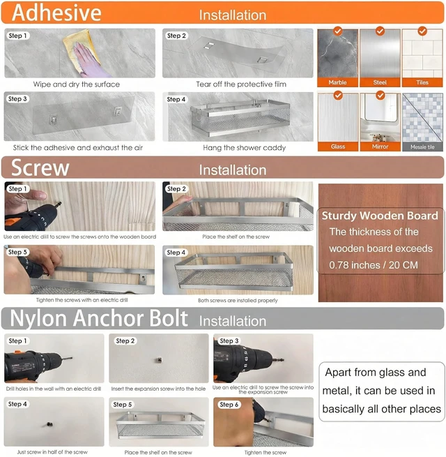 Alt view image 7 of 7 - Cabinet Door Mount Holds 50LBS, Wall-Mounted Spice Rack & Bathroom Storage Shelf with Mesh Bottom, Double Pack Long Narrow Openwork Shower Organizer