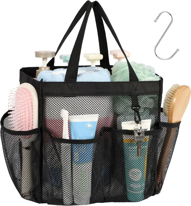Main image of Portable Mesh Shower Organizer with S-Hook - Multi-Pocket Bath Bag for Dorm & Camping