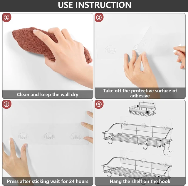 Alt view image 4 of 7 - Strong Sticky Mounts for Rack Baskets & Holders, Adhesive Hook Refills for Shower Caddy Shelves