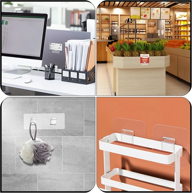 Alt view image 6 of 7 - No Drill Adhesive Shower Caddy Hooks Set Strong Wall Mounting Stickers for Bathroom Kitchen Office Corner Shelf Soap Dish