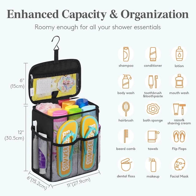 Alt view image 2 of 7 - Hanging Mesh Bathroom Organizer with Slipper Pockets